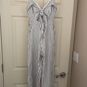 Tie-Front Striped Jumpsuit